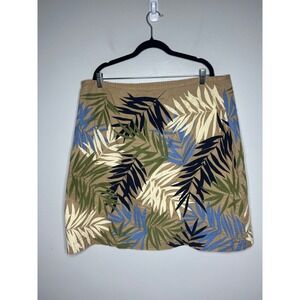 Forth & Towne Tan Tropical Palm Leaf Embroidered A-Line Mini Skirt Women's 20‎